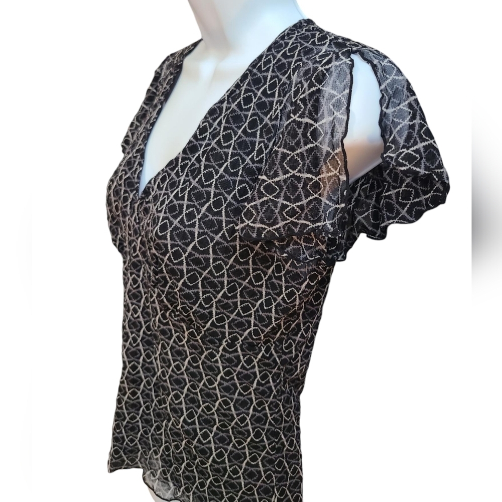 New York & Co. Black patterned butterfly sleeve blouse M